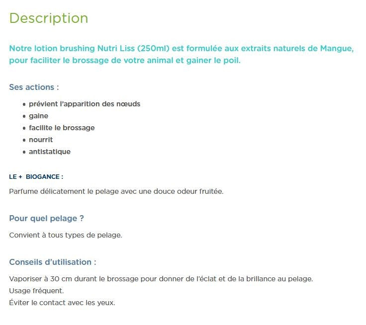  Vaporisateur Démêlant Nutri’ Liss Pour Chats – Biogance