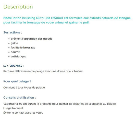  Vaporisateur Démêlant Nutri’ Liss Pour Chats – Biogance