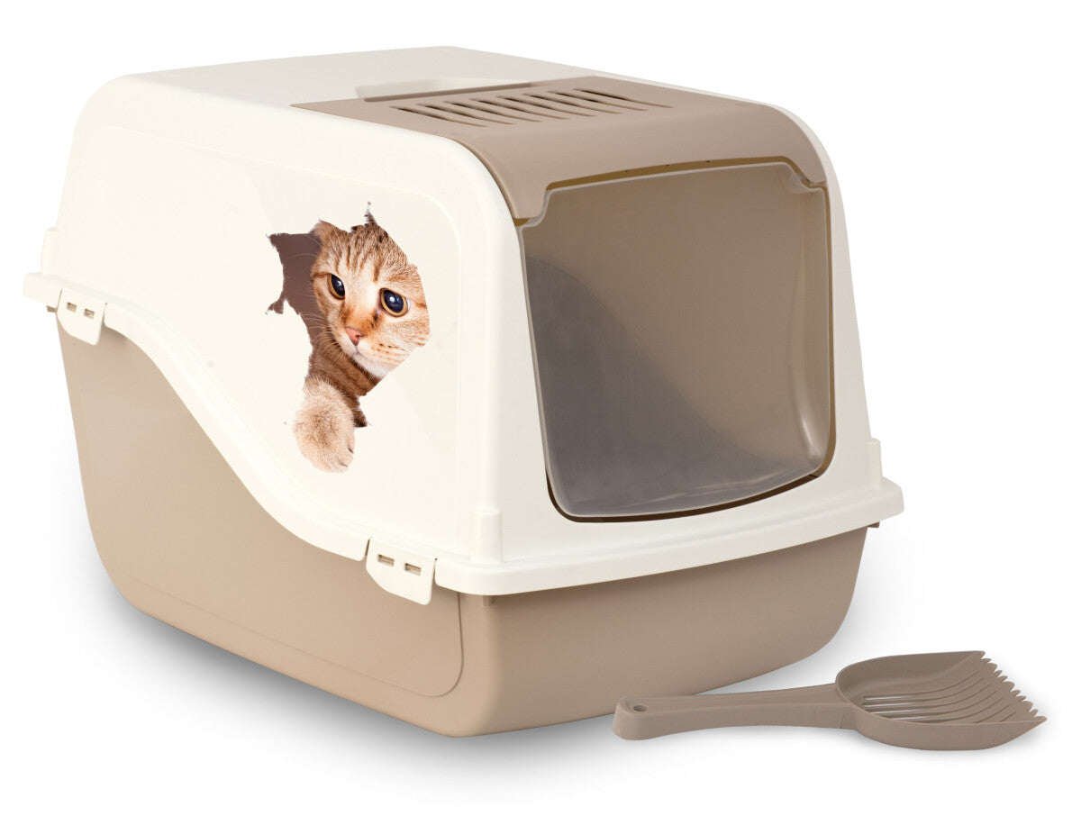  Ensemble De Litière Ariel Couleur Moca Avec Couvercle Et Imprimés Pour Chats - Bergamo