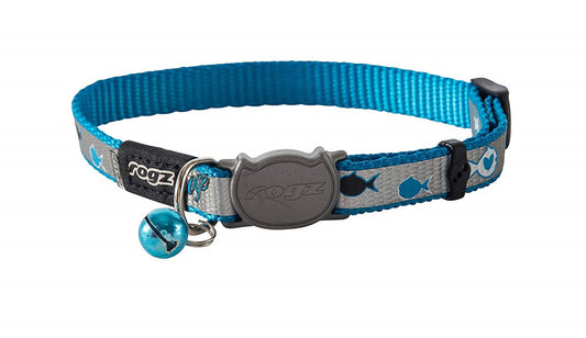  Collier Pour Chats Reflexto Bleu à Motif De Poisson 8-12 Pouces" - Rogz