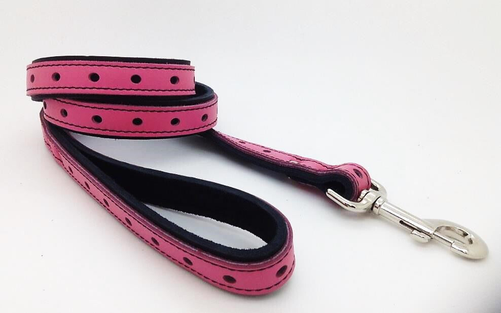  Laisse De Cuir Double Noir Et Rose De Luxe Pour Chien - Arizona